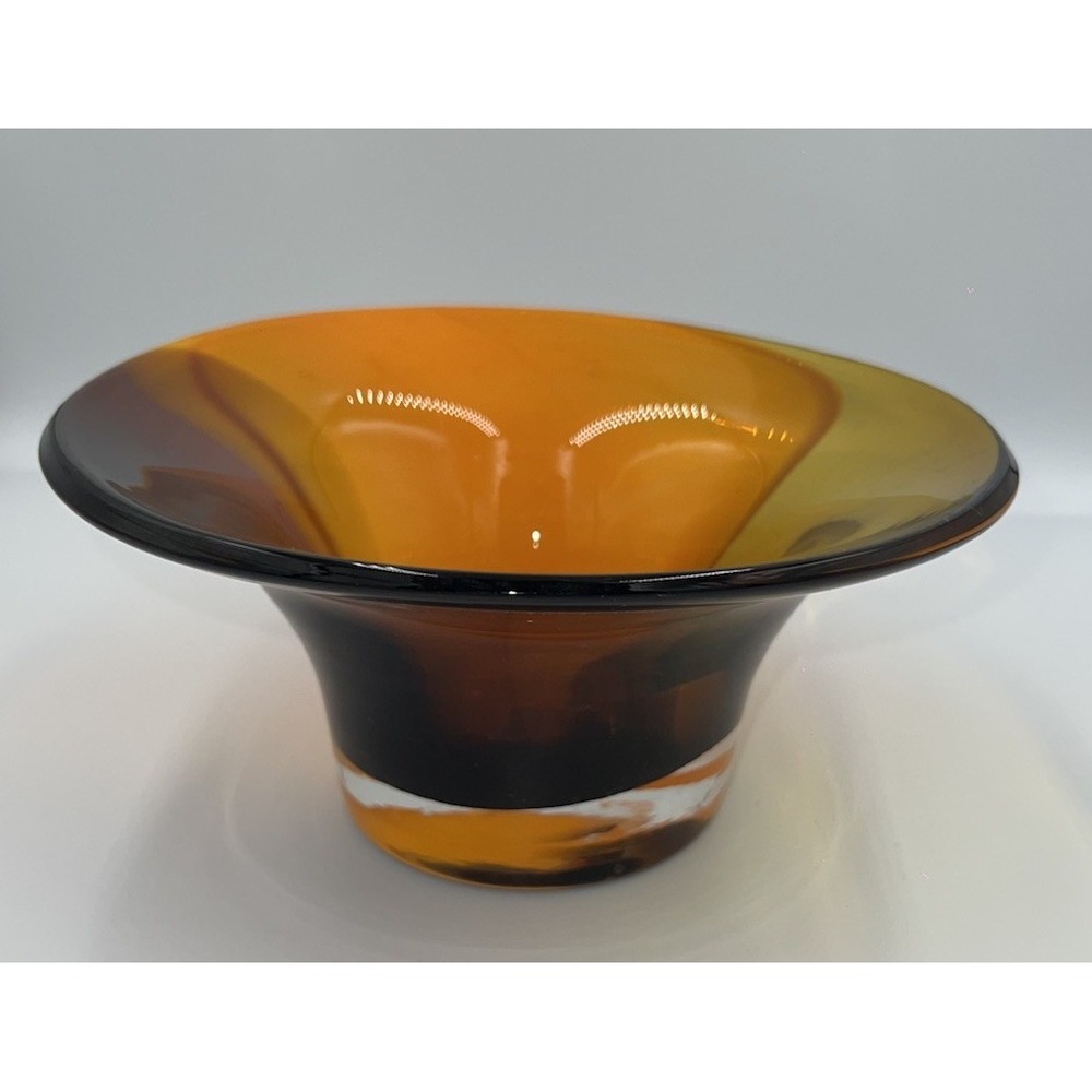 VTG Teleflora Hand Blown Orange Amber Tri-Color Glass Bowl 4.25" H(4-b0)